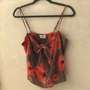 Sam&Lavi RED FLORAL Tie Front Silk Camisole SMALL